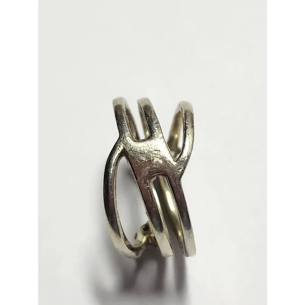Sterling Silver With Soft Golden Overlay Twisted Crystal Ring Size 7.25